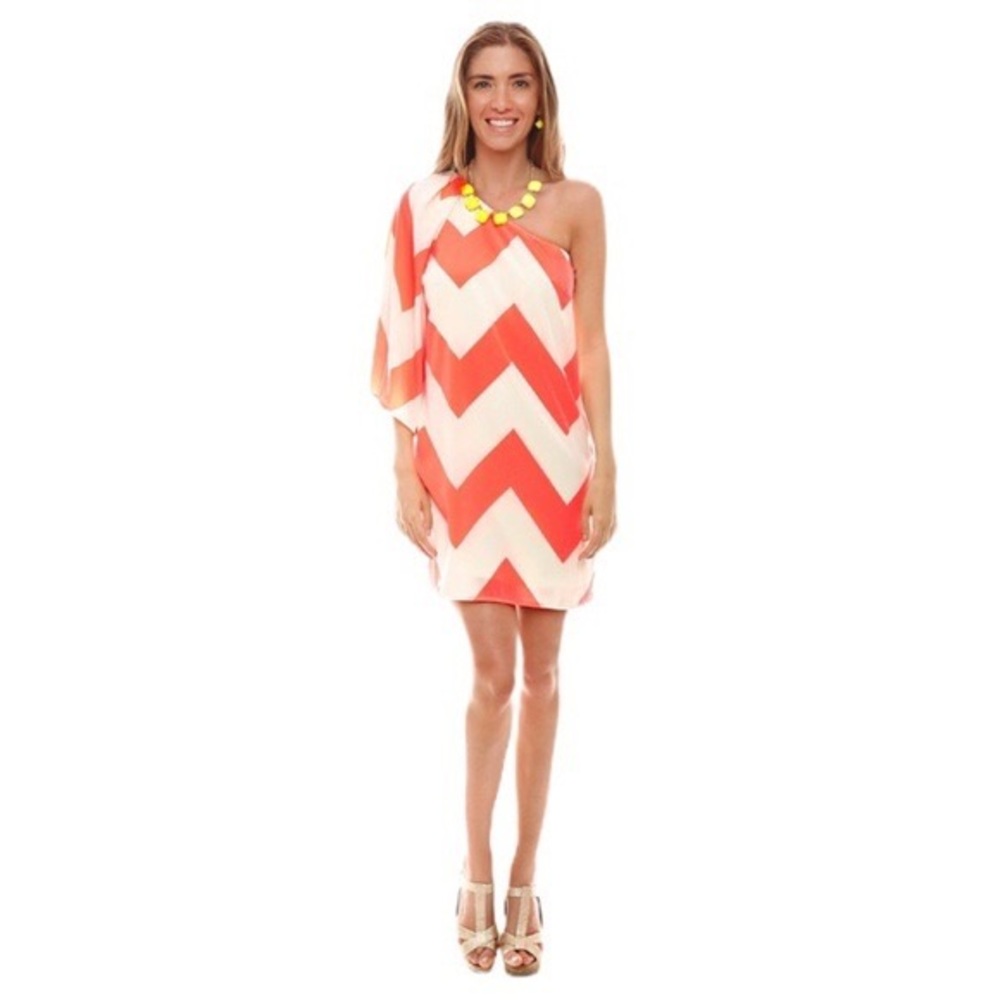 Pink Owl Neon Coral One Shoulder Dress